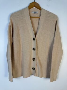 Madewell Neutral Beige V-Neck Button Birchmoor Cardigan Sweater